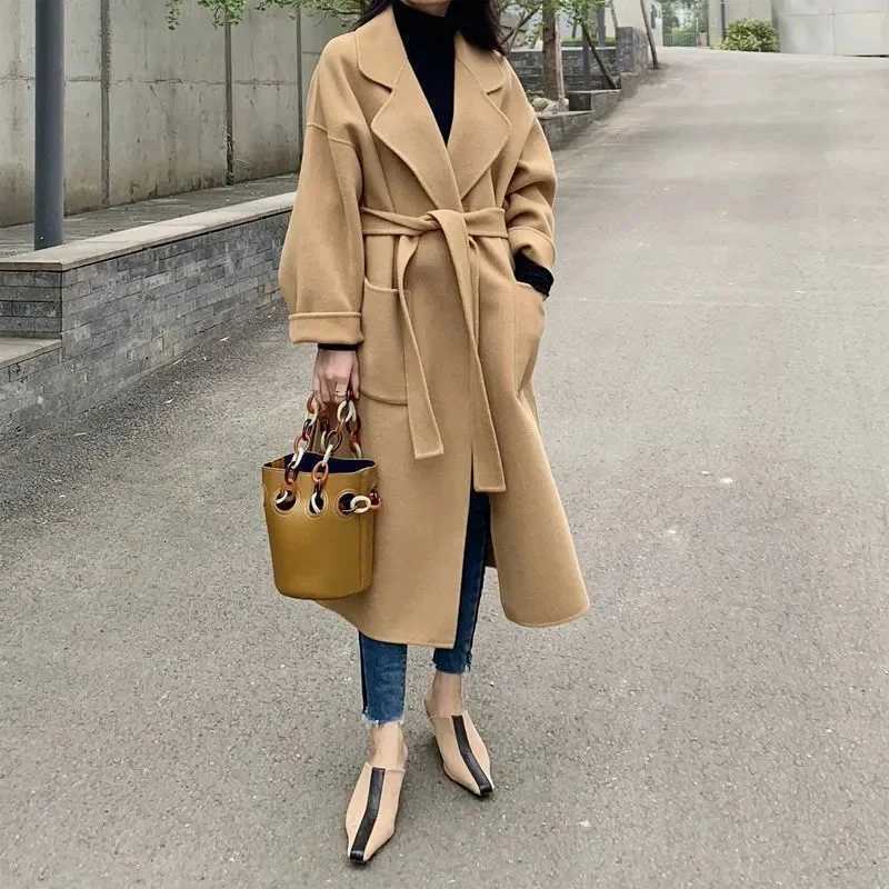 100% Wool Double-Sided Woolen Cashmere Coat Women Autumn Winter 2025 New Slim Temperament Female Casual Wool Coats With Belt Z250813