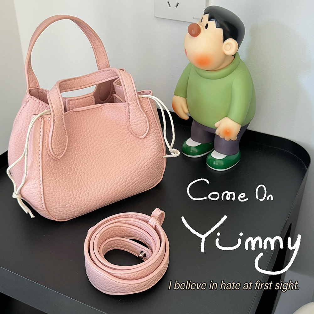 Korean Niche Soft Leather Casual Versatile Lychee Pattern Handheld Basket for Women Multifunctional Crossbody Mini Bucket Bag ddmymarket