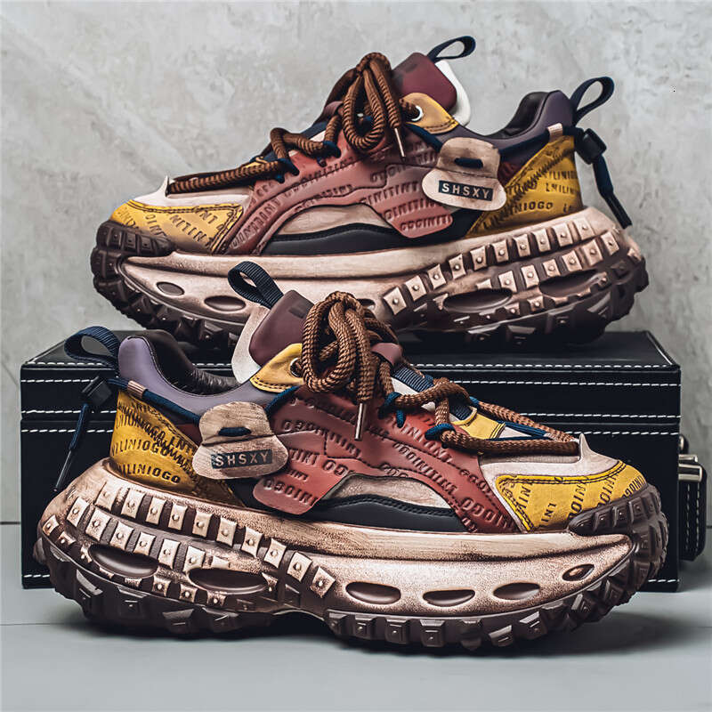 2025 Spring New Dad Men's Thick-Soled Height-Increasing Internet Celebrity Casual Sports Brand Color-Washed Trendy Shoes