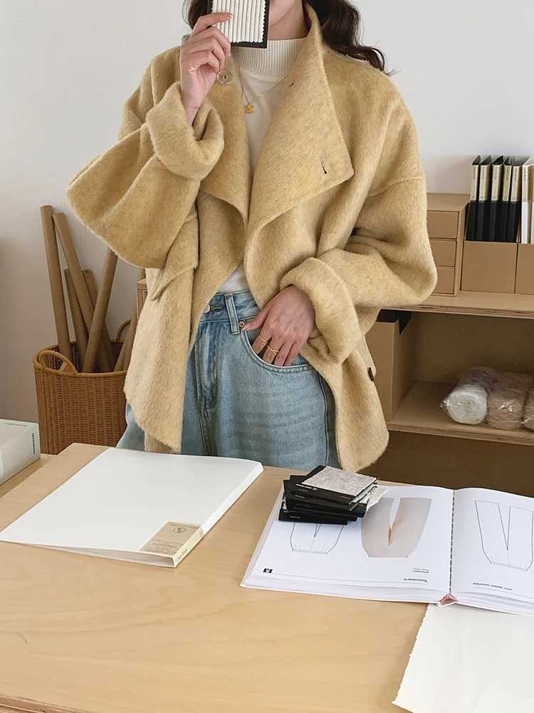 New Winter Short Woolen Coat Fashion Casual Warm Mulberry Silk Lapel Double-sided Wool Coat Loose Suit Jacket Female Tide Autumn Z250813