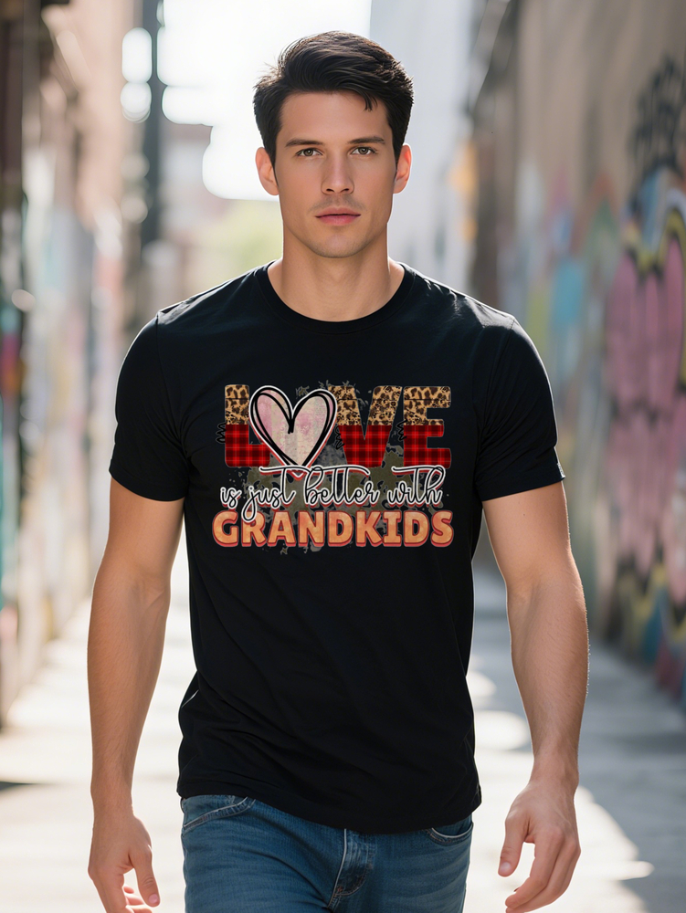 Men S Casual Crew Neck T-Shirt Knit Fabric Regular Fit Love is Just Better with Grandkids Print for Summer Tee 91c47