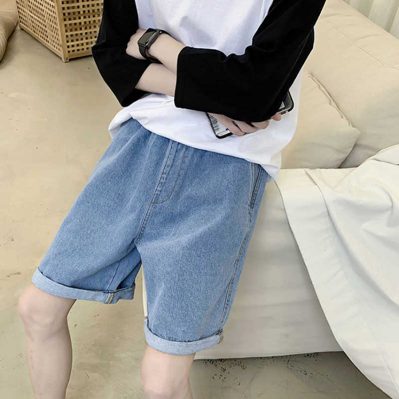 Jeans shorts for men, outerwear style, Korean version, loose and trendy straight-legged five-inch pants, versatile and casual wide-leg, Instagram over