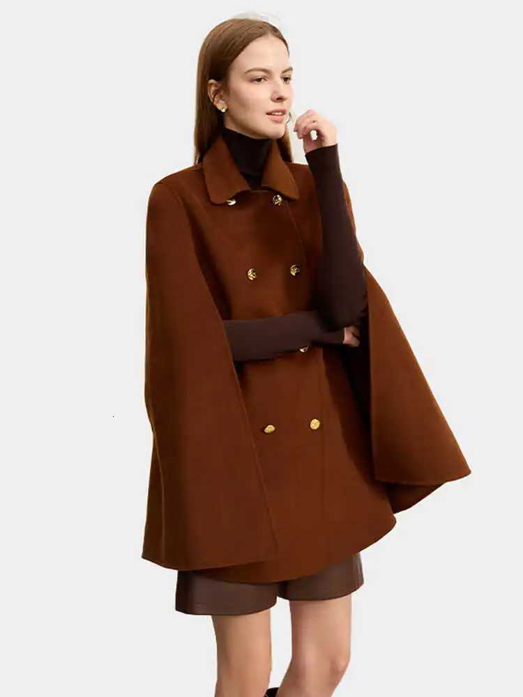 AMII Womens Woolen Coat 2023 Winter New Lapel Leather Belt Wool Cashmere Double-sided Cape Y2K Vintage Long Blends 12344065 Z250813