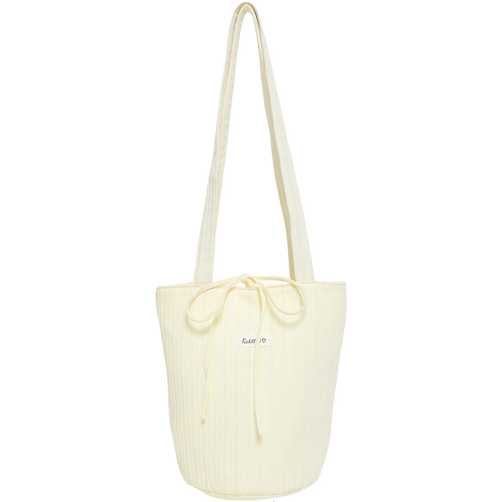 Free Shipping 2025 New Women's Designer Striped Canvas Bag Korean Style Inner Bucket Bag Japanese Academy Art Single Shoulder Women's Handba