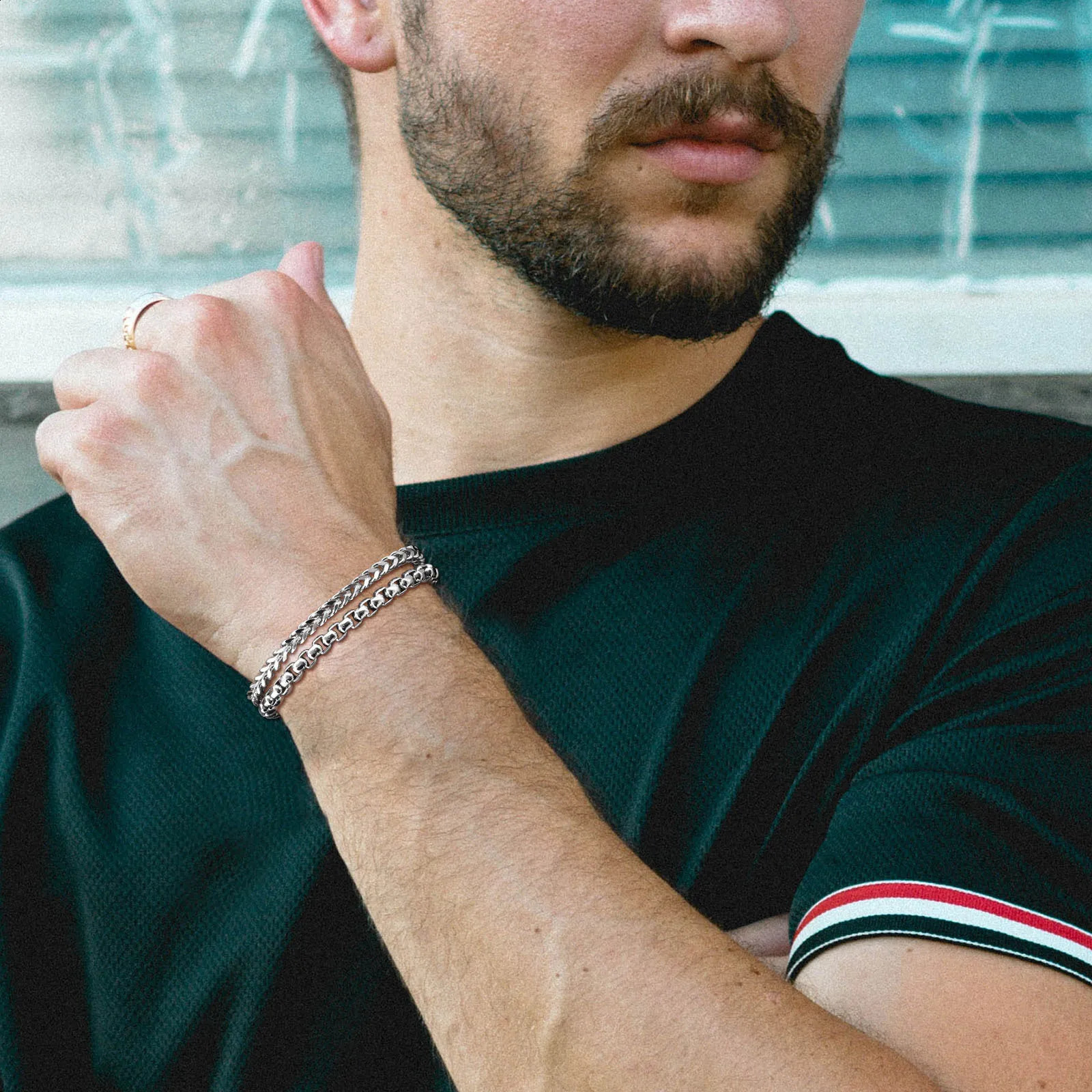 Vnox Stainless Steel Round Box Chain Bracelets Mens Layered Square Cuban Link Bracelets Simple Metal Franco Foxtail Bracelets 250812