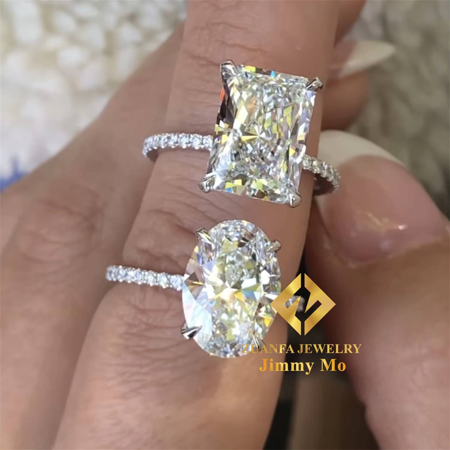 10K 14K Pure White Gold Flawless 5CT Crushed Diamond Radiant Oval Silicon Stone Engagement Wedding Ring Bride Jewelry