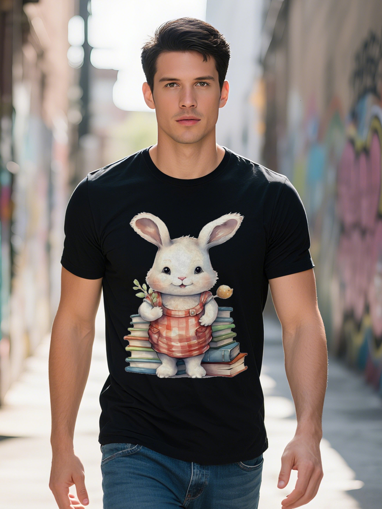 Casual Crew Neck T Shirt with Adorable Bunny Lightweight Short Sleeve Summer Style Perfect for Men Men's Gift