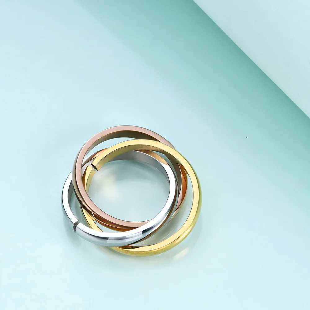 6-9 US Size Stainless Steel Three Circle Ring for Women Girl Finger Jewelry Accessories Anti-fading Waterproof W250812