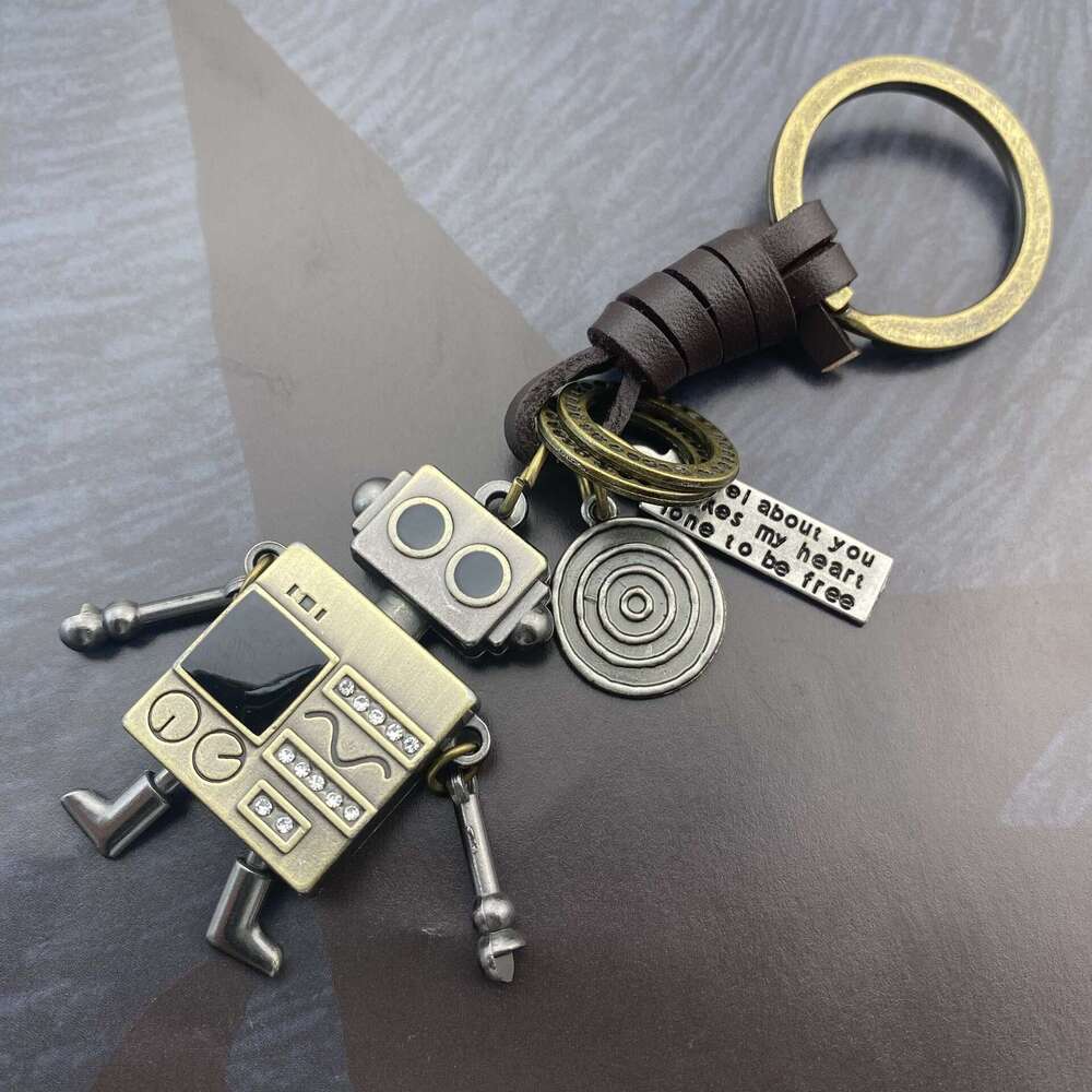 Minimalist Woven Hand and Foot Movable Robot Leather Creative Inlaid Dia Keychain Bag Pendant