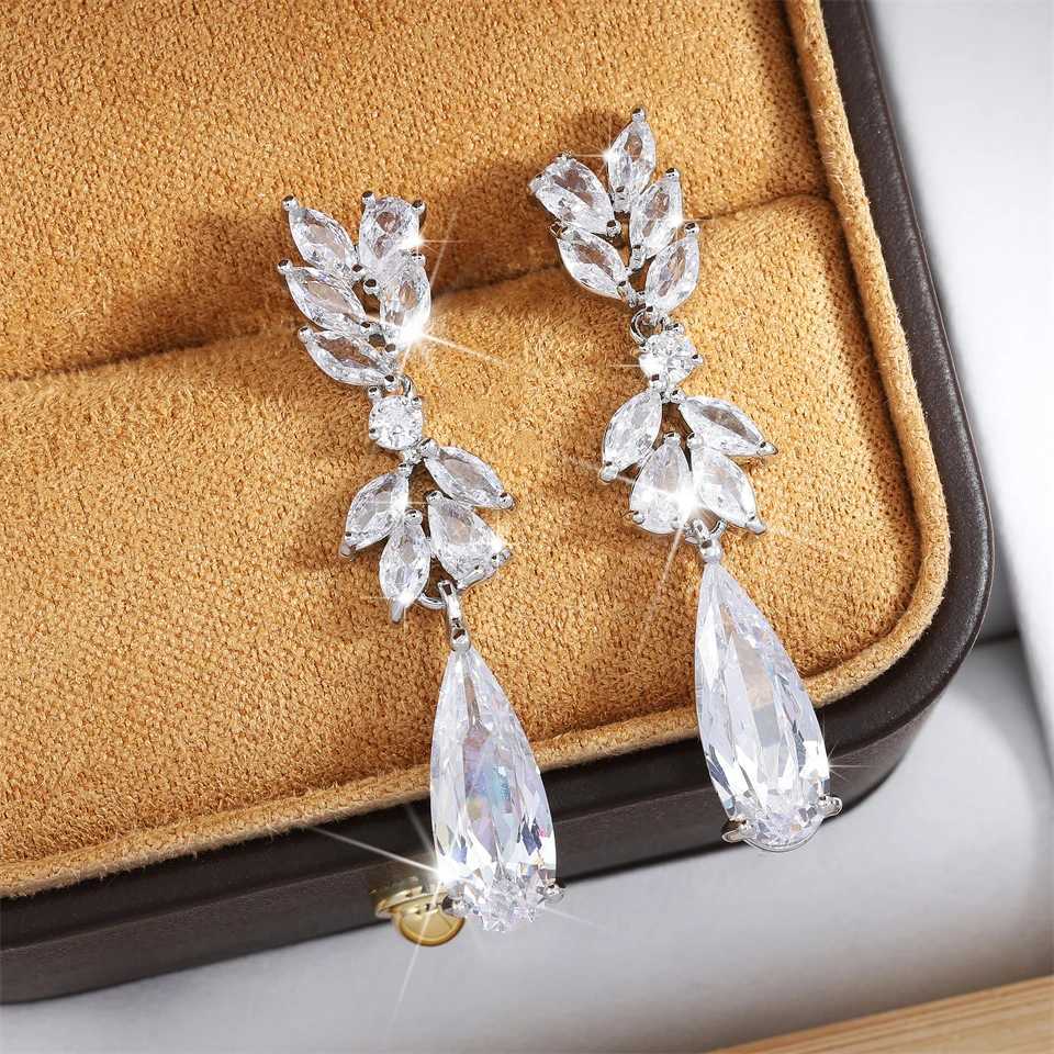 ZAKOL White Zircon Dangle Earrings for Women Shinny Water Drop Crystal Flower Pendant Earring Bridal Wedding Jewelry Y250812