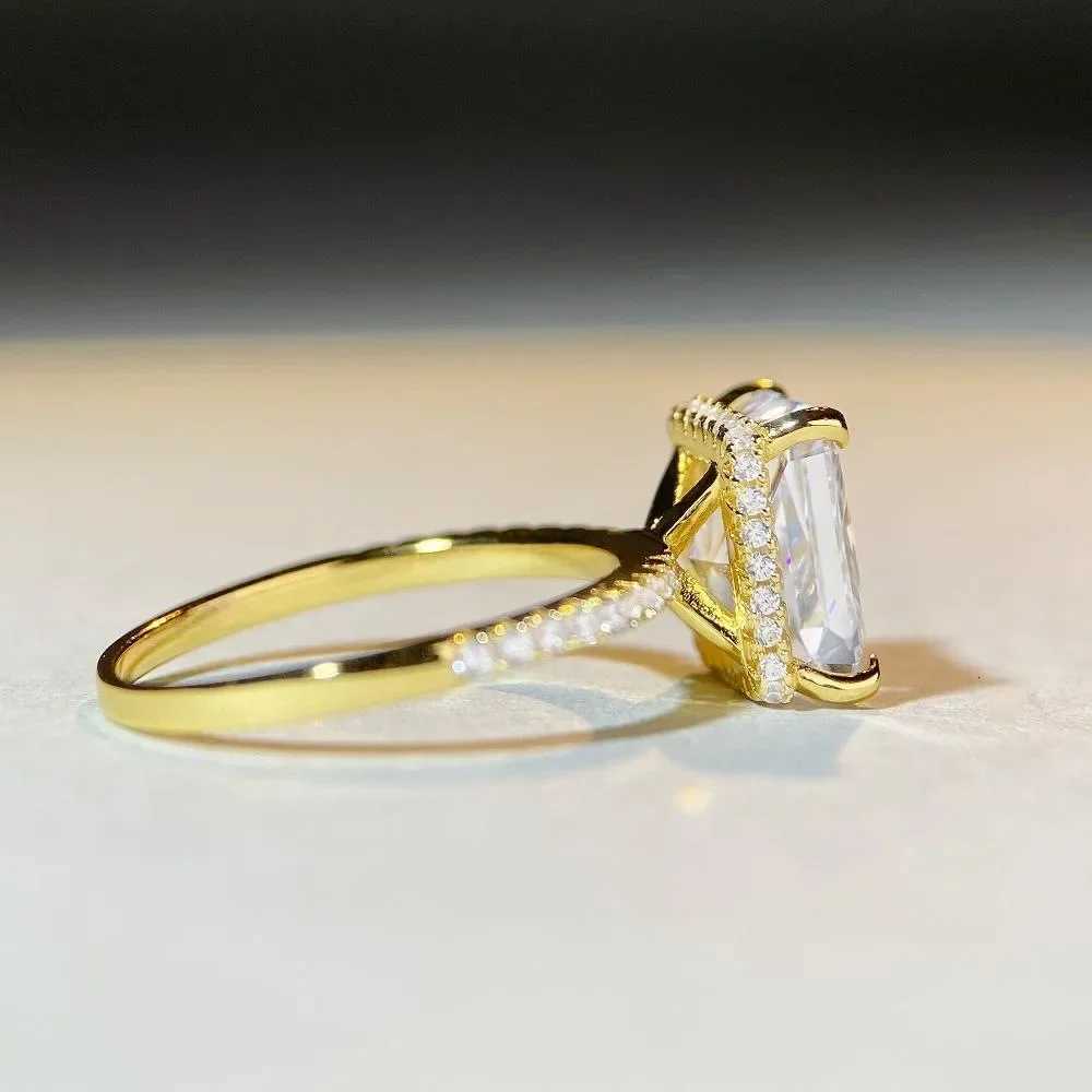 ELSIEUNEE Sparkling 925 Sterling Silver 4CT Radiant Cut High Carbon Diamond Wedding Bands Proposal Engagement Ring for Women Men W250812