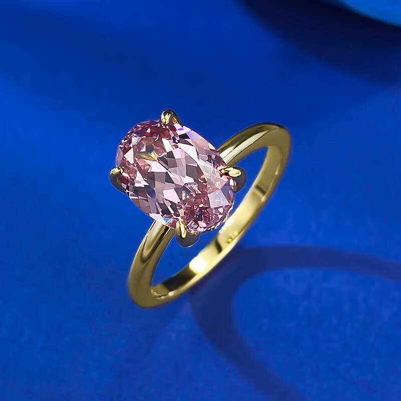 Mujing Jewelry S Pure Sier Gold-Plated High Carbon Dia 7*10mm Oval Morganite Pink Pigeon Egg Ring