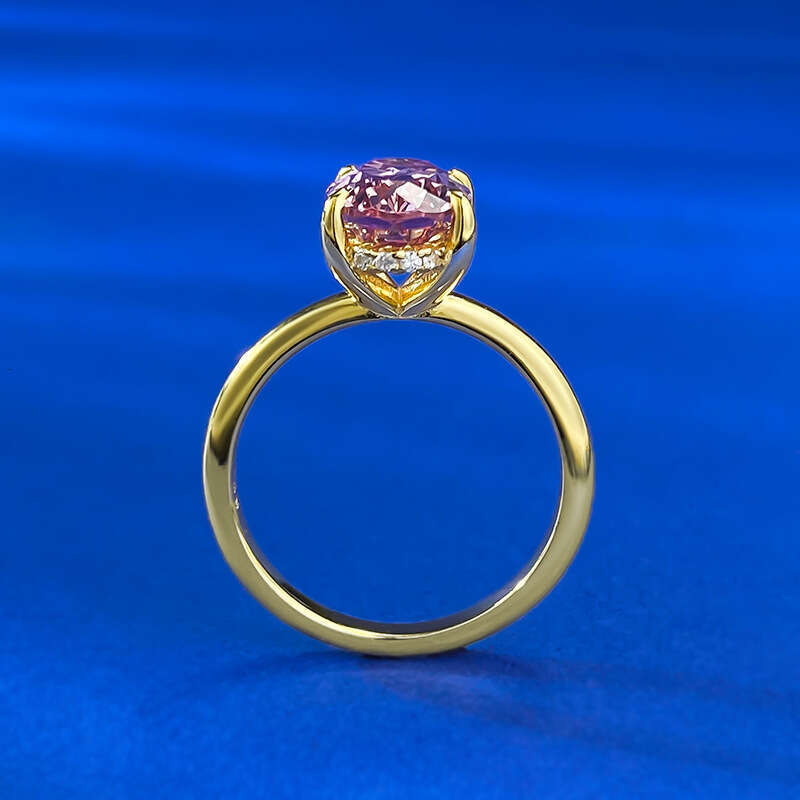 Mujing Jewelry S Pure Sier Gold-Plated High Carbon Dia 7*10mm Oval Morganite Pink Pigeon Egg Ring