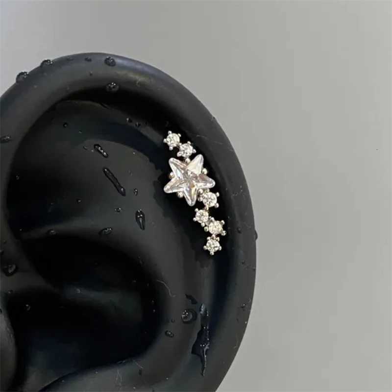 1pcs Quality Shiny Zircon Arc ShAPed Cochlear Ear Bone 316L StainlESS Steel Earring for Women Waterproof Hypoallergenic Y250812