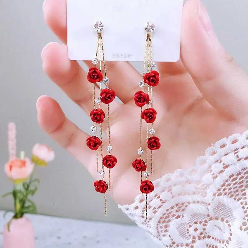 New Fashion Red Purple Rose Flower Dangle Earrings Delicate Rose Flowers Earrings for Women Weddings Engagement Party Jewelry Y250812