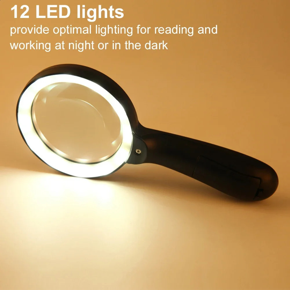 45X LED Magnifier Handheld w 123 LEDs Light Magnifying Glass Portable for Elder Reading Bookspaper Jewelry Loupe 250804