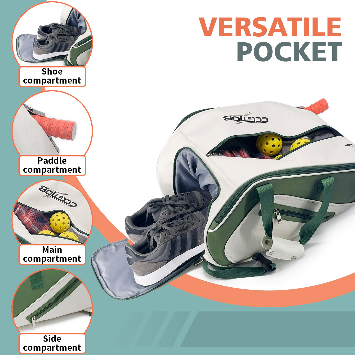 Pickleball Bag Padel Racket Backpack Large Capacity for Men Women Separate Waterproof Shoes Compartment Pickleball Accessories -Pockets Fits 2 to 4 Pa