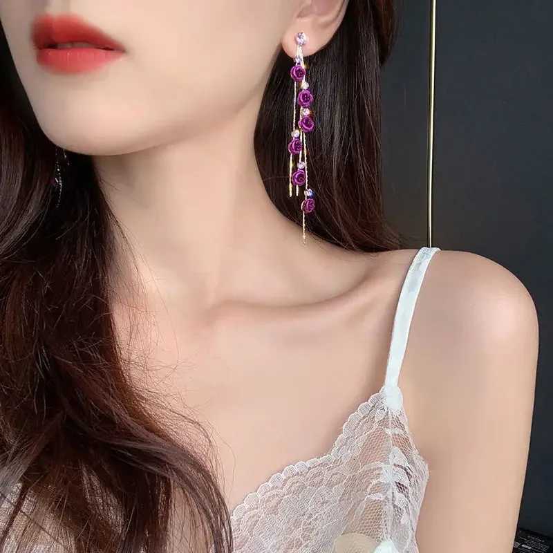 New Fashion Red Purple Rose Flower Dangle Earrings Delicate Rose Flowers Earrings for Women Weddings Engagement Party Jewelry Y250812