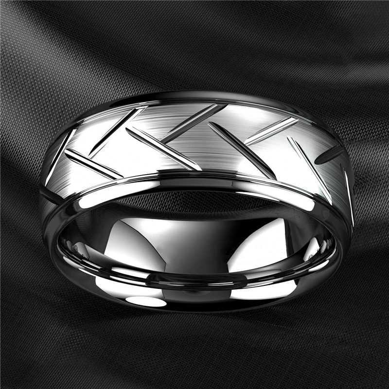 Fashion Mens Silver Color Black Stainless Steel Ring Groove Multi-Faceted Ring For Men Women Engagement Ring Anniversary Gifts W250812
