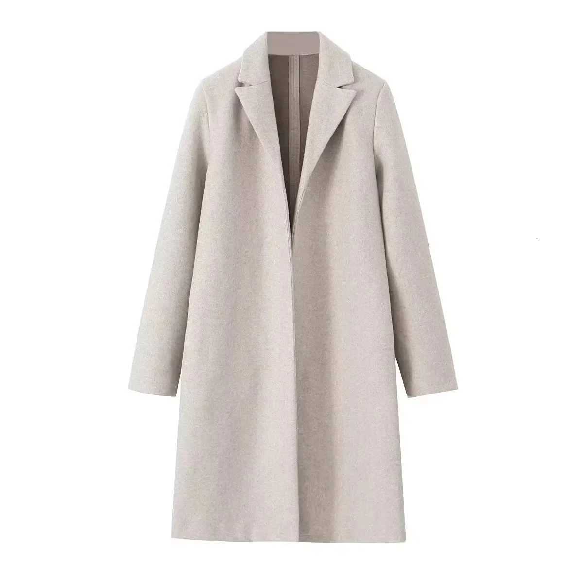 RARF Women Woolen Coat Fashion Solid Open Stitch Long Trench Coats Vintage V-Neck Full Sleeves Female Chic Lady Outfits Z250813