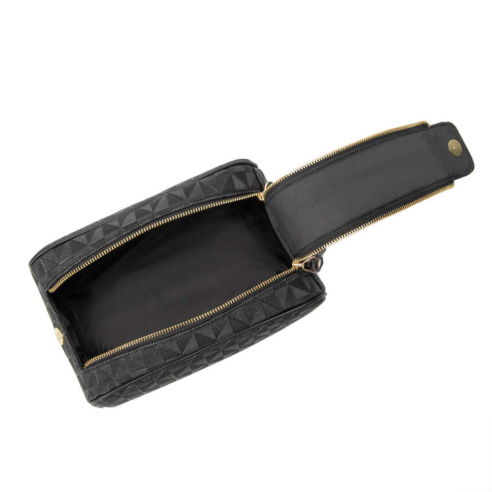 Lacel Urwebin Women's Geometric Textured Double - Zipper Toiletry Bag Large Capacity Portable Handle Makeup Organizer for Travel Daily Essentials