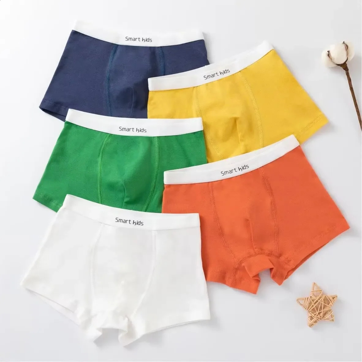5pcs 312T Kids Boxer Solid Color Classics Boy Underwear Soft Cotton Student Shorts Pants Innerwear 250812