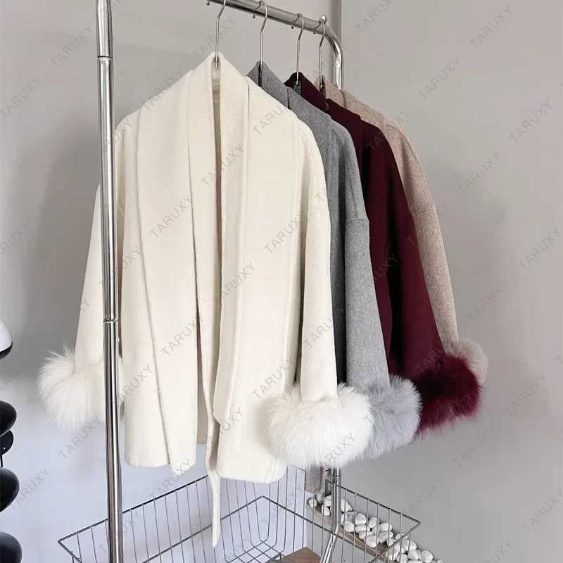 2025 New Cardigan Jacket TARUXY Fur Woolen Coats Womens Short Coat Office Lady Removable Elegant Double-sided Wool Overcoat Z250813
