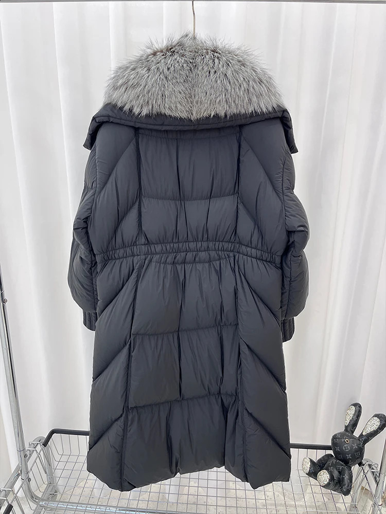 Fashion Women Winter Long Goose Down Jacket Natural Fox Fur Collar Parkas Puffer Jackets Clothing 250811