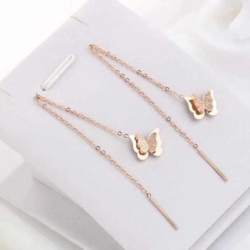 Butterfly niche design with trendy ear lines new and stylish long tassels for slimming and fashionable titanium steel earrings Y250812