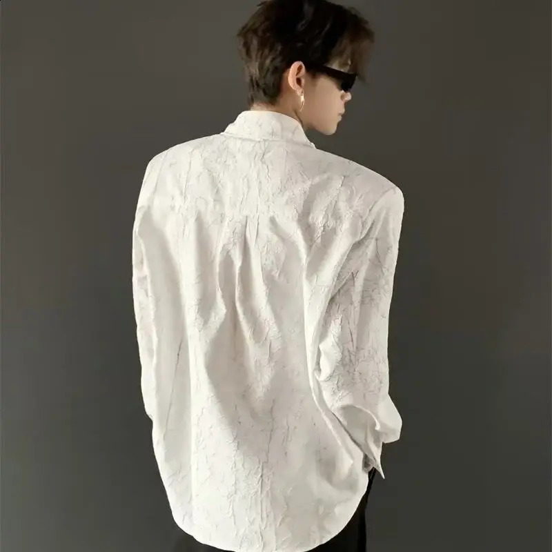 Deconstructed Textured Black Crackle Shoulder Pad Shirt 250811