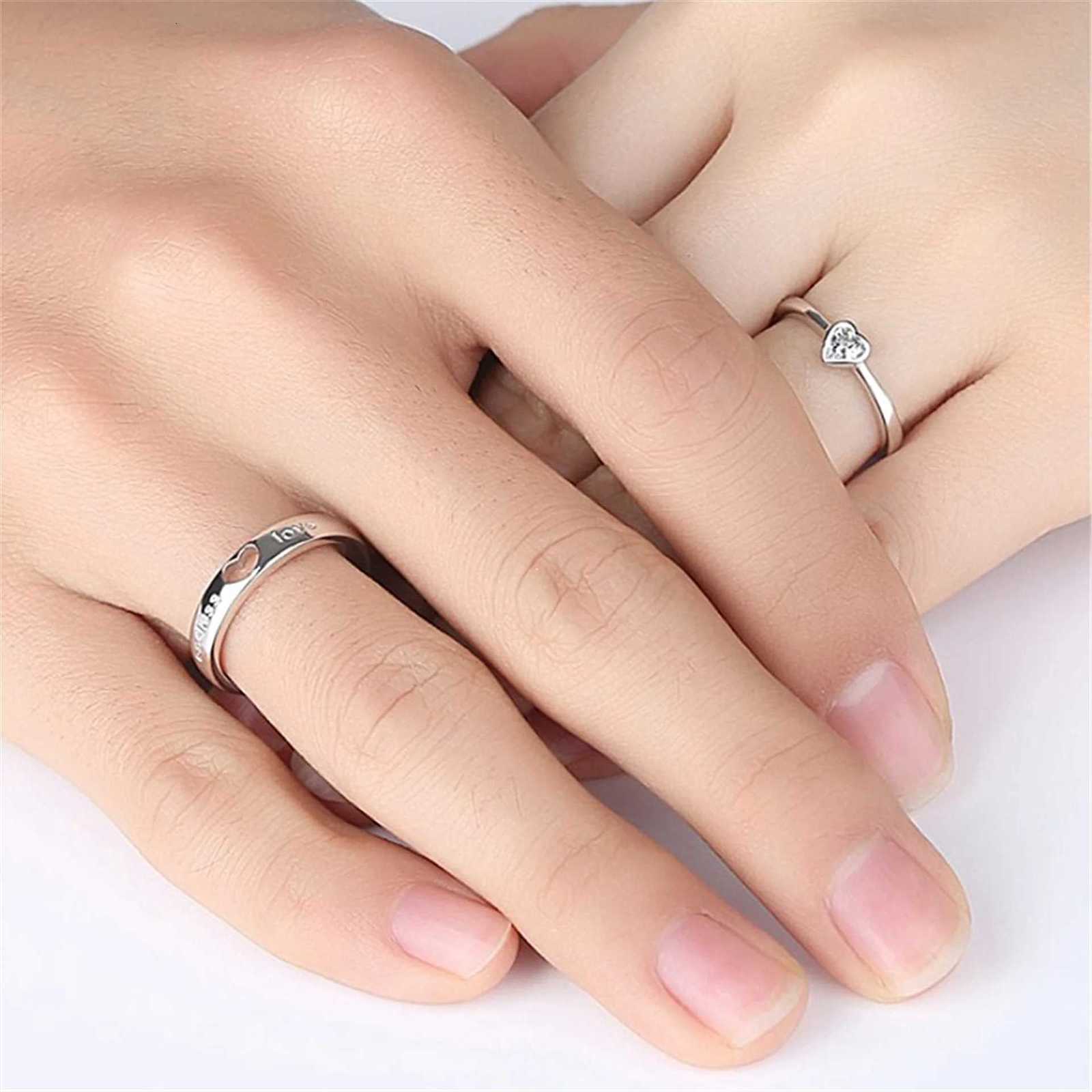 2Pcs/sets Zircon Heart Matching Couple Rings Set Forever Endless Love Wedding Ring for Women Men Charm Jewelry W250812