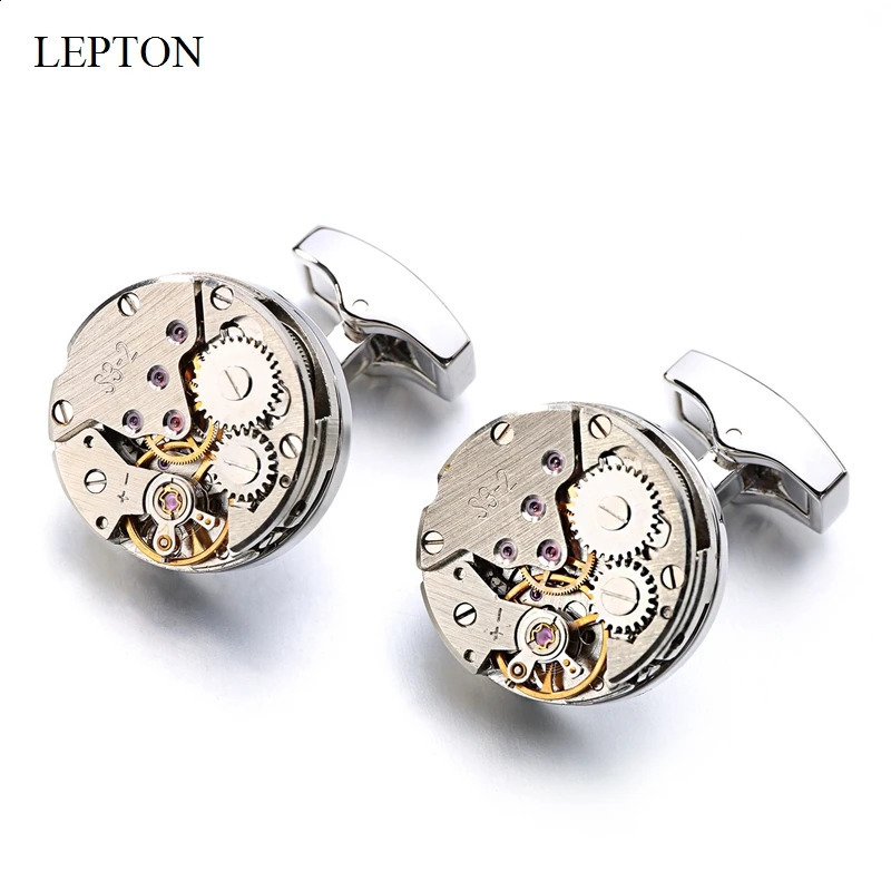 Lepton Watch Movement Cufflinks For Mens Immovable Steampunk Gear Watch Mechanism Cuff Links Men Business Shirt Cuffs Cufflink 250812