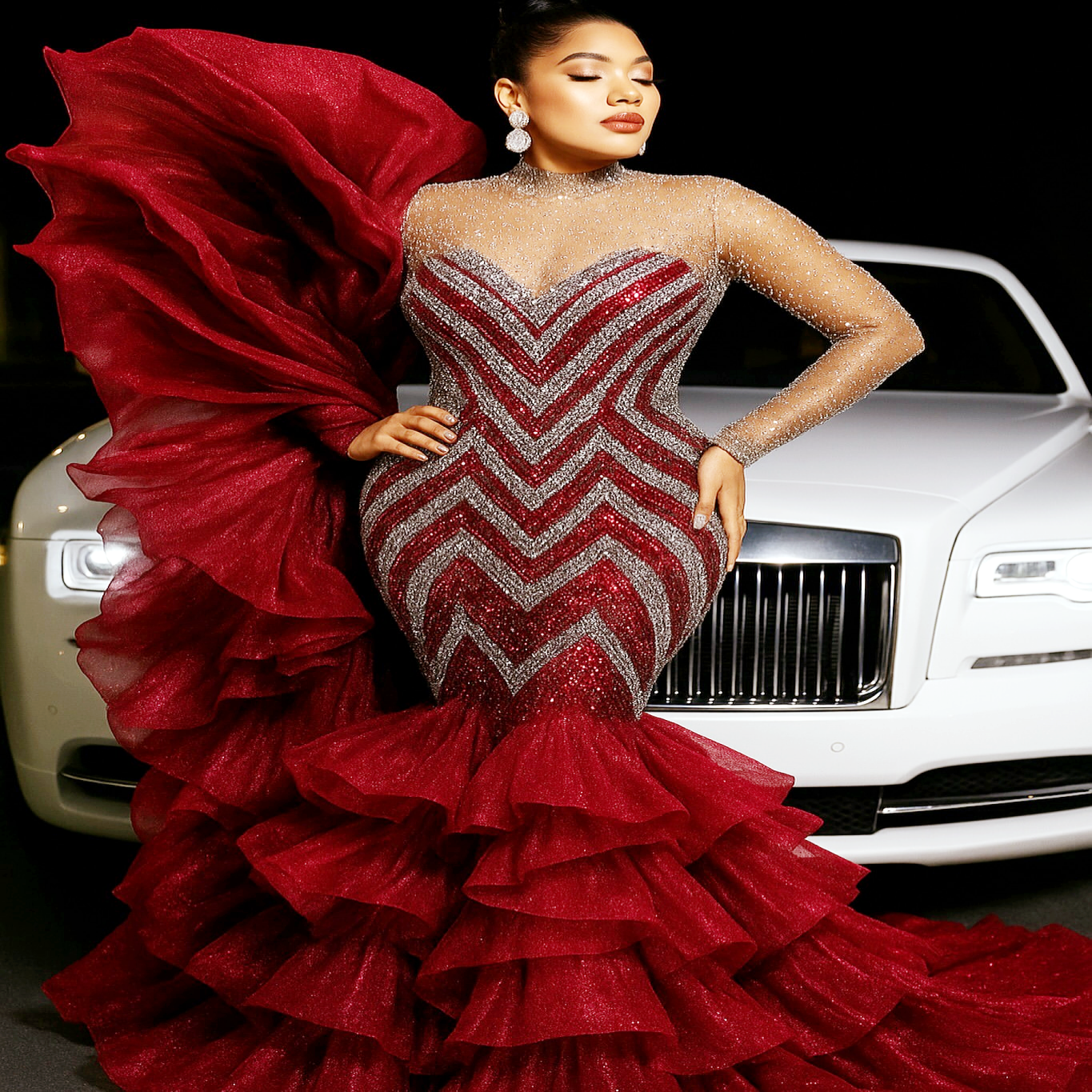 Burgundy Mermaid Prom Dresses 2025 Beaded Sequined Ruffles Stylish Evening Formal Party Second Birthday Engagement Gowns Plus Size Dress For Special O
