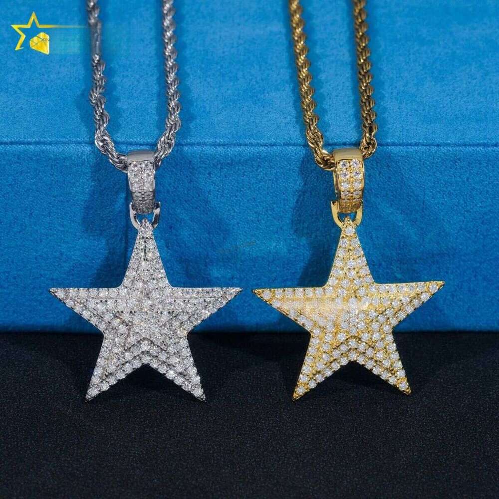 Ready To Ship Sterling Sier Star Charm Hip Hop Dia Iced Out VVS Moissanite Pendant