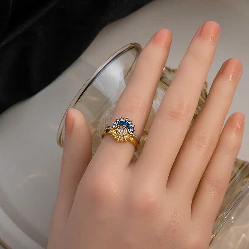 YILUOCD Sparkling Sun and Moon Adjustable Couple Rings CZ Open Promise Ring 2024 New Style Stackable Engagement Jewelry Day Gift W250812