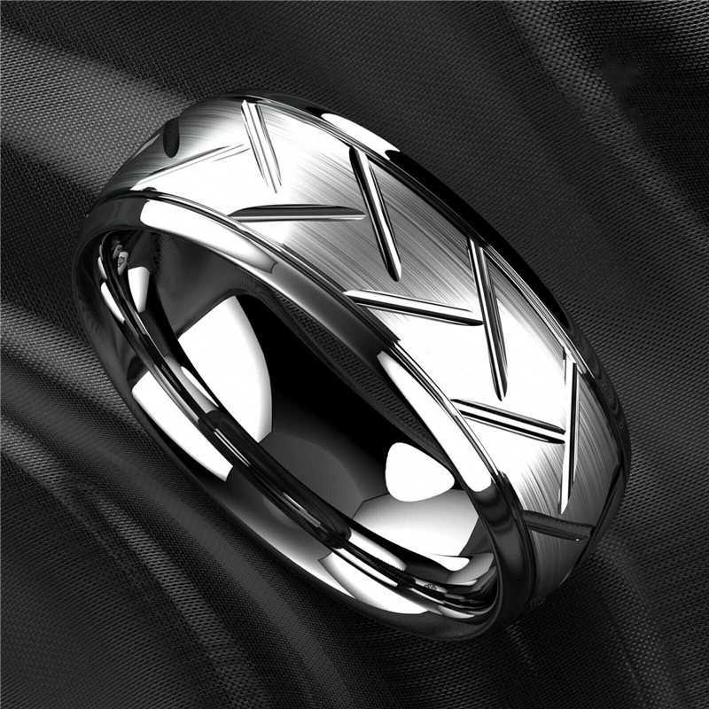 Fashion Mens Silver Color Black Stainless Steel Ring Groove Multi-Faceted Ring For Men Women Engagement Ring Anniversary Gifts W250812