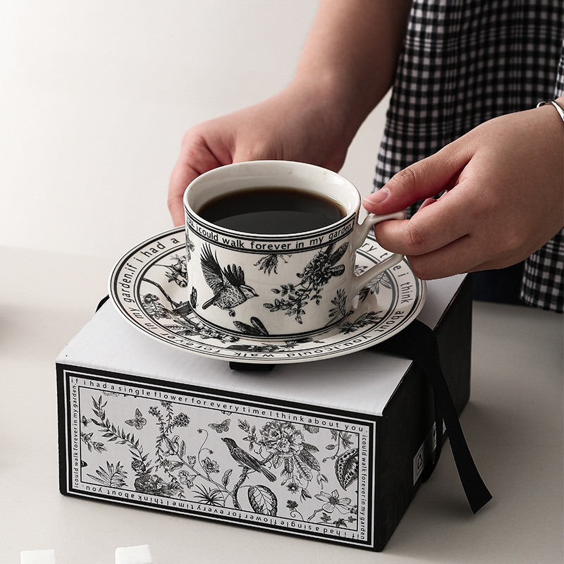 Black and White PatternCeramic Dishes and Plates Sets Korean Simple Retro Afternoon Tea Cup with Tray Special Tableware R250813