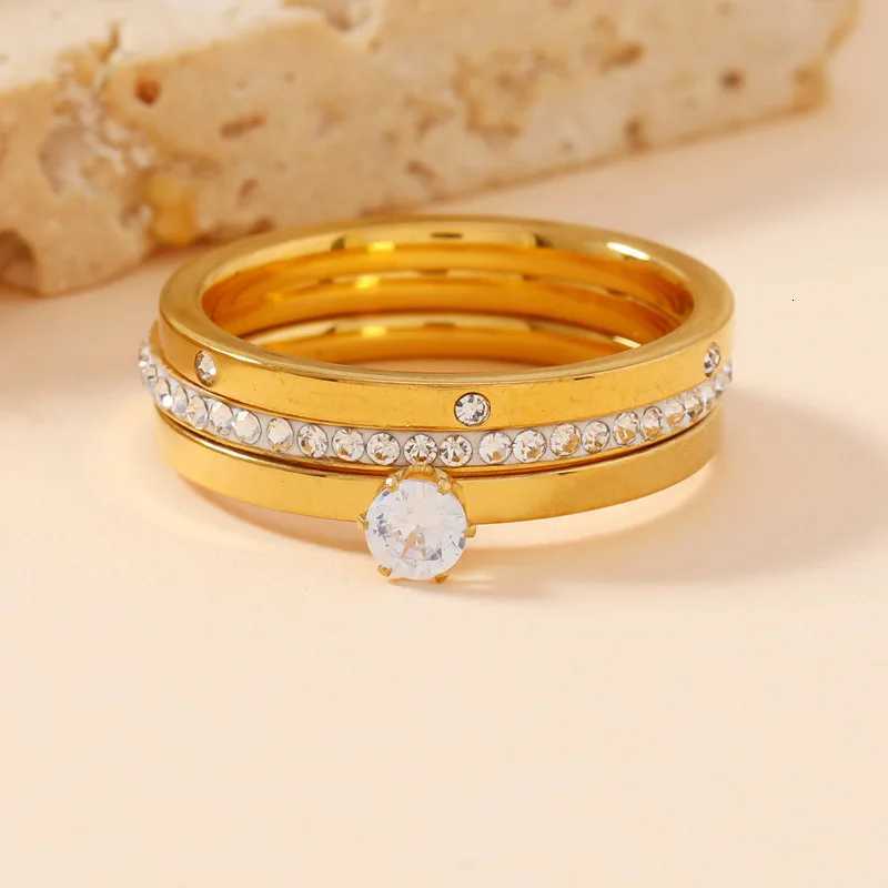 Luxury Stainless Steel Ring For Women Three-Piece Set Zircon Classic Fashion Finger Accessory Jewelry Female Gifts W250812