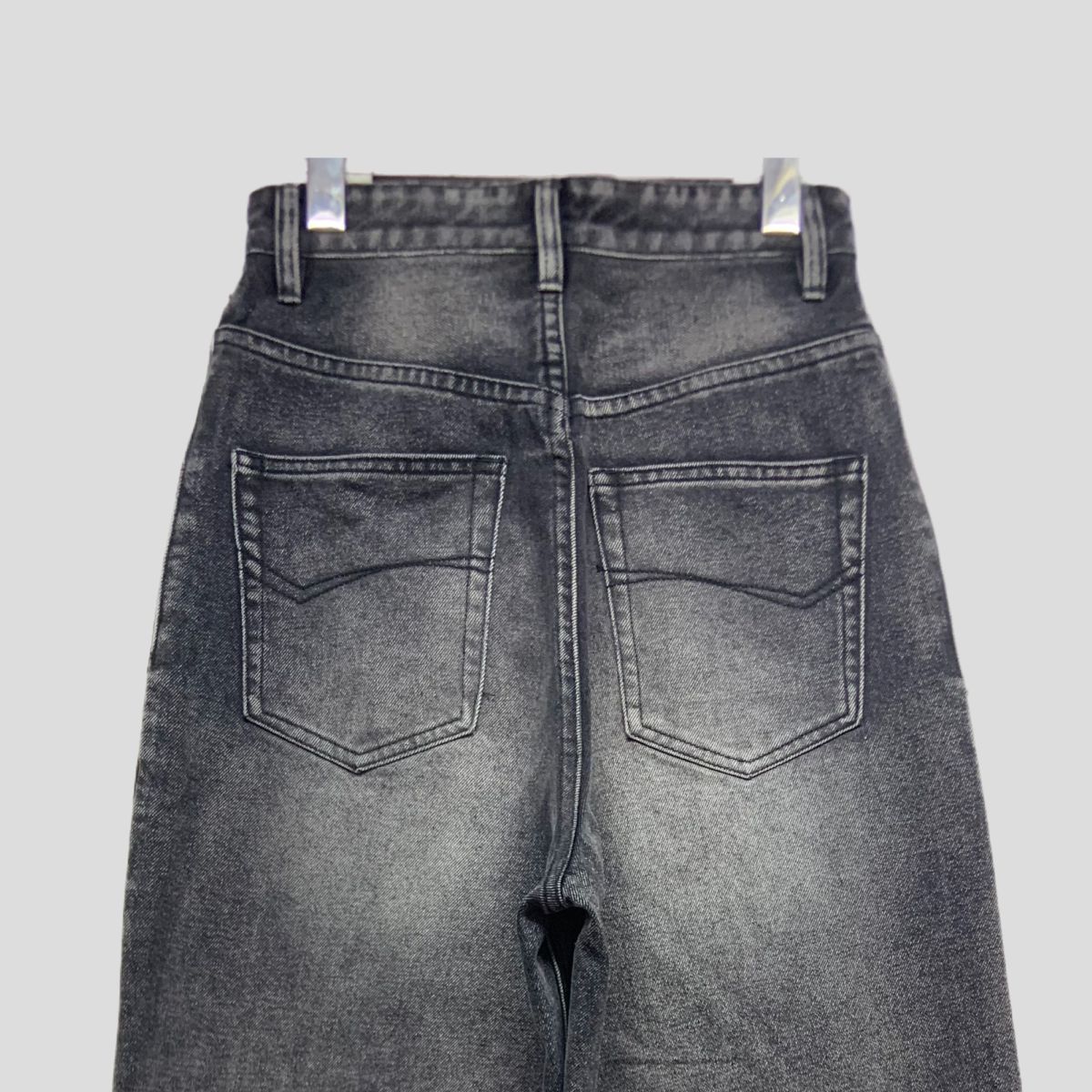 Retro relaxed-fit outfit of choice: distressed frayed hem washed denim wide-leg pants 24-005