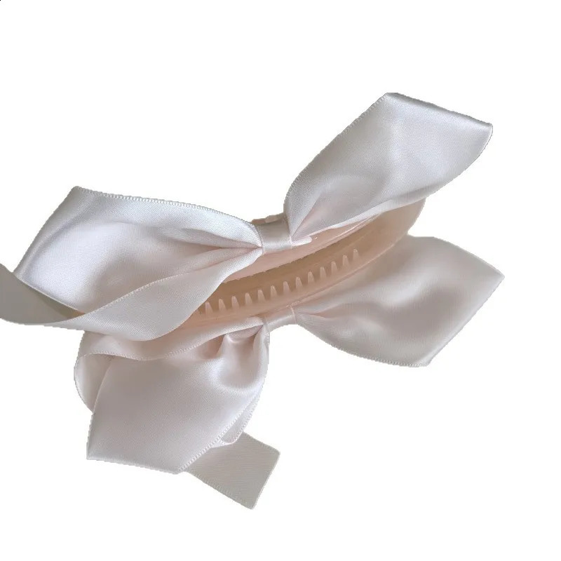 Balletcore Satin Bow Clip White Cat Ear Banana Clip with Flowing Ribbons Elegant Princess Hair Claw for Girls Wedding/Daily 250812
