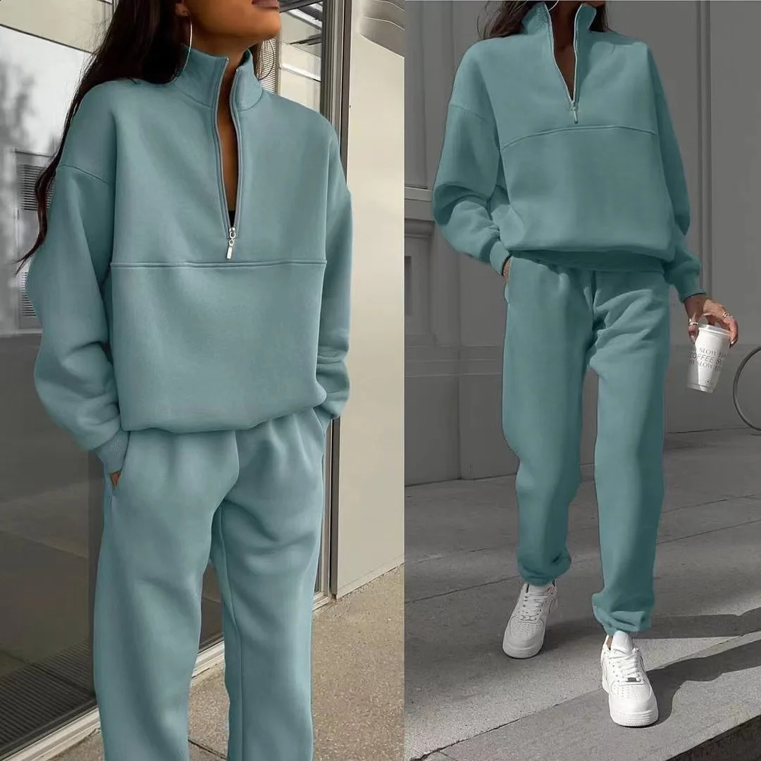 2pcs Womens Clothing Set Casual Fashion Long-Sleeved Sweater Elastic Trousers Autumn Winter Solid Color 250809
