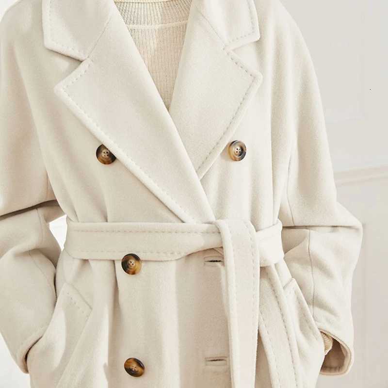 Winter Cashmere Coat Women Beige Loose Mid-Length Wool Coat Female 2024 Autumn Camel Lace-Up Double-Breasted Classic Style 13801 Z250813