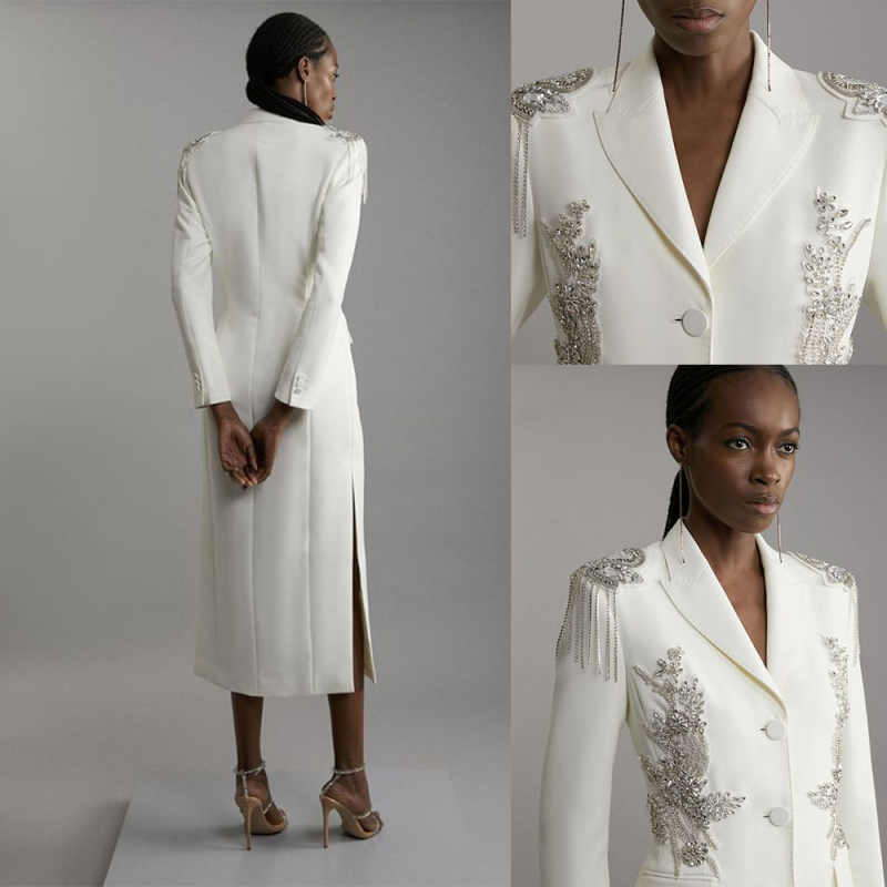 Elegant One Piece Women Long Skirt Customized Five Buttons Crystal Beading Jacket Blazers Slim Fit Business Office Ladies Work Wear