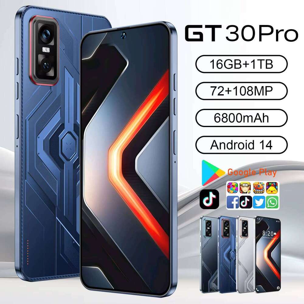 GT30 PRO 7.3inch 5g Smartphone 16gb + 1TB Android 14 High Quality Mobile Phone HD Screen 108MP Rear