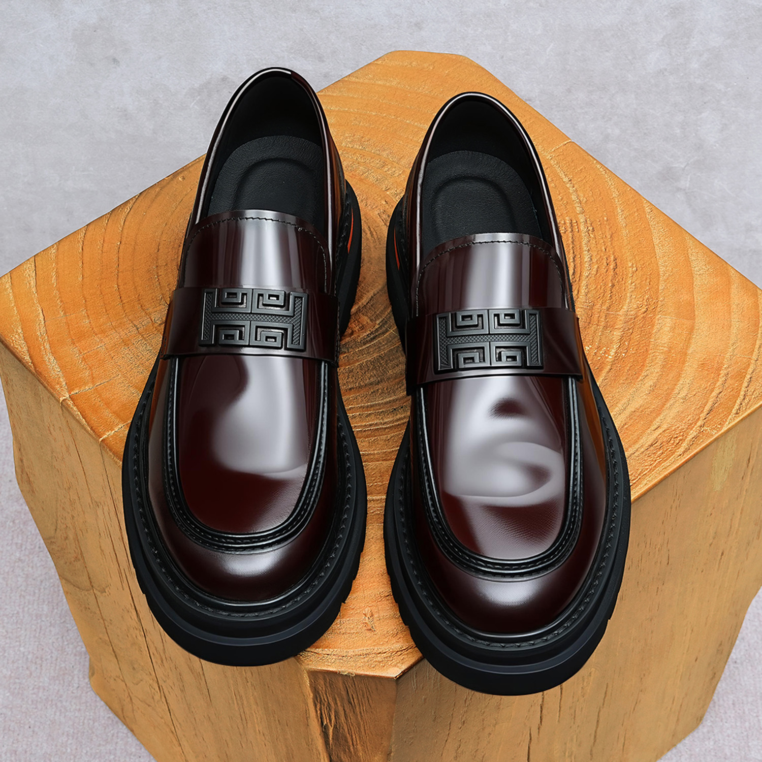 New men's shoes, slip-on buckle, thick-soled loafers for height increase, genuine leather handcrafted, large size 46,-end wedding