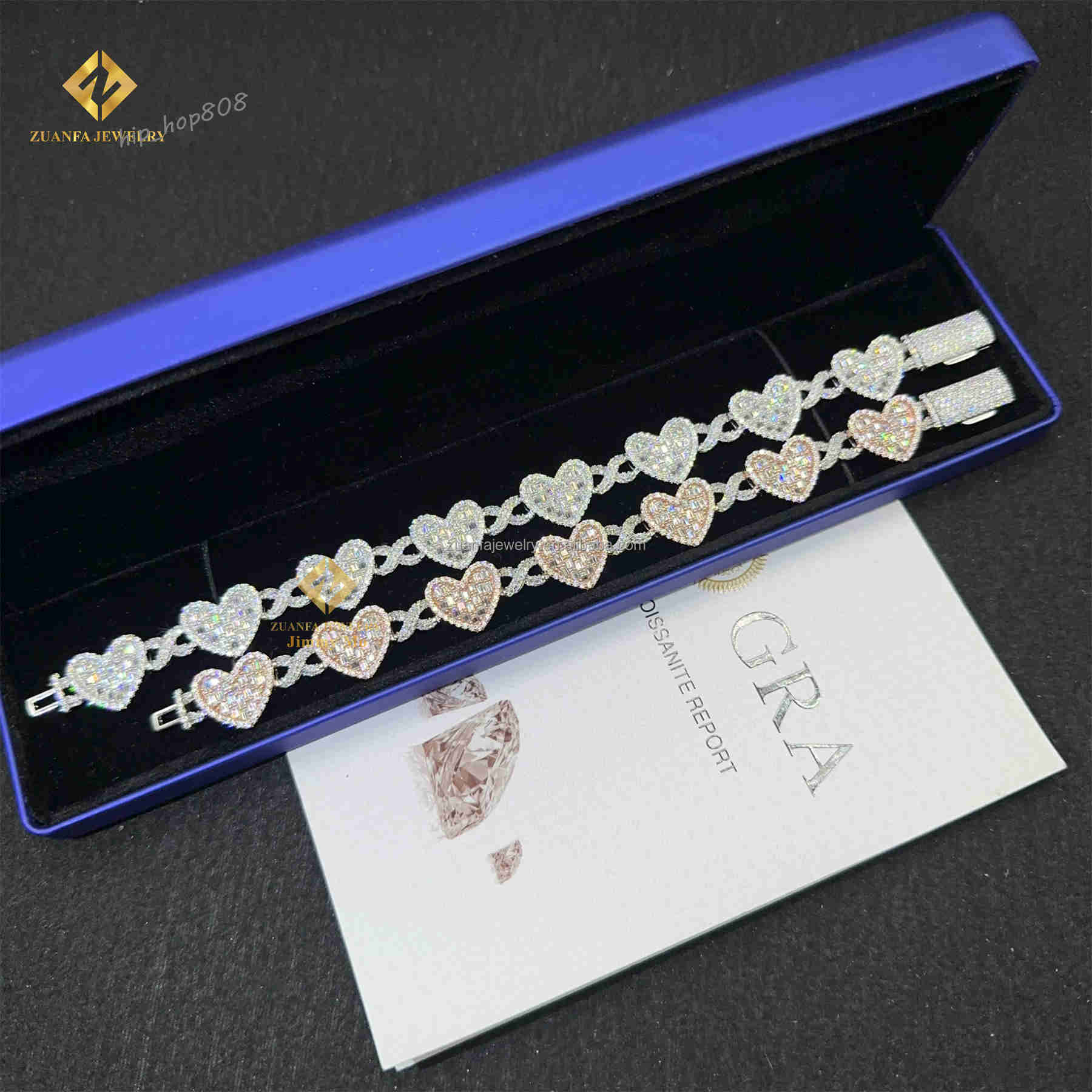 Best Selling Shining Fire Jewelry Rapper 925 Sterling Silver 14mm Man Hip Hop Iced Out Moissanite Diamond Heart Cuban Bracelet