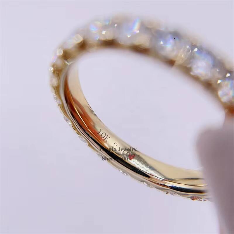 In Stock Basic Engagement Ring with Solid Real 10k Gold 3mm Moissanite Diamond Gold Eternity Ring