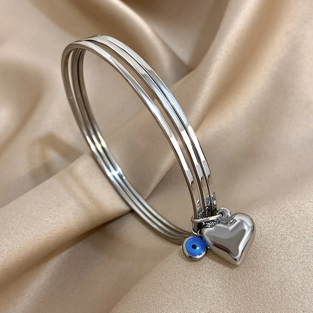 Classic s Heart Pendant Bangle for Women Multilayer Stainless Steel Stackable Thin Bangle Bracelet n Jewelry 250812