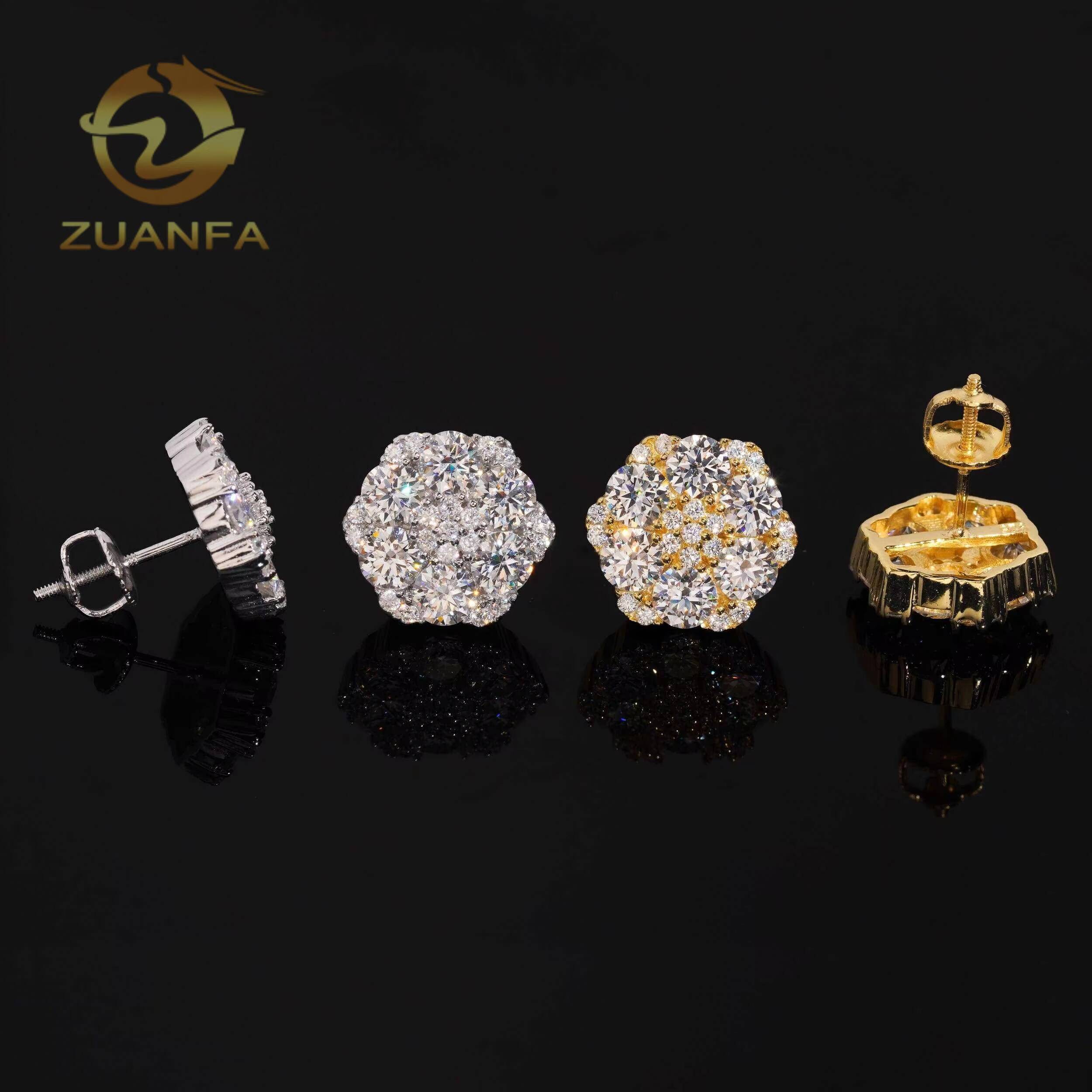 13.5mm Flower Moissanite Earrings Fashion Flower 925 Sterling Silver Fine Jewelry Accessories Hip Hop Jewelry Gift Set