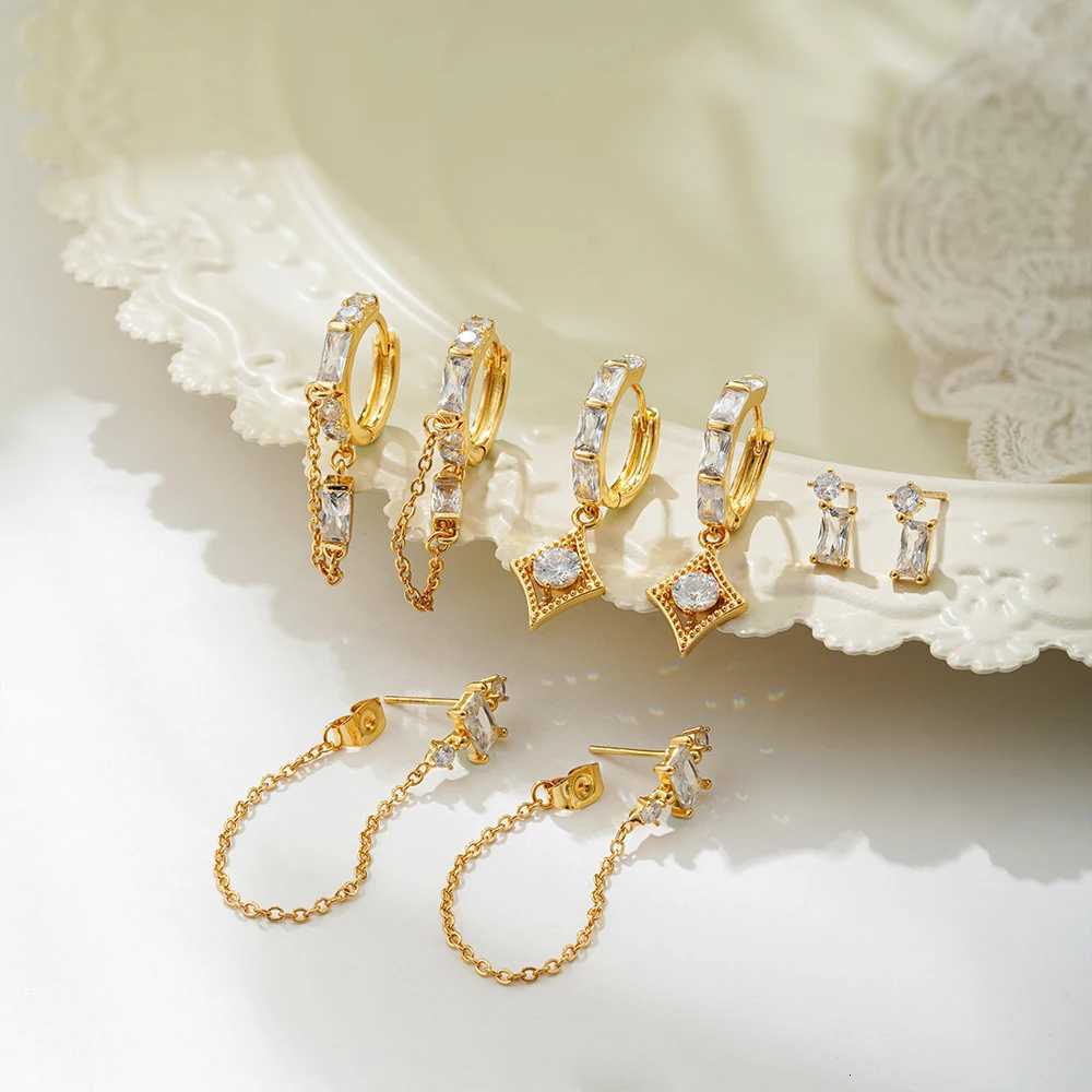 Dainty Zircon Small Stackable 14k Gold Plated Earrings Set for Women Multiple Piercing Cartilage Huggie Hoop Earring Jewelry Y250812